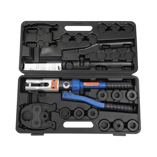 C-Juzarl Hydraulische Presszange, Rohrpresszange mit V-Kontur und U-Kontur, 360° drehbares Crimpzange-Pressset V12 V15 V18 V22 V28 Und U16 U20 U25 U32, 10T (Blau) von C-Juzarl