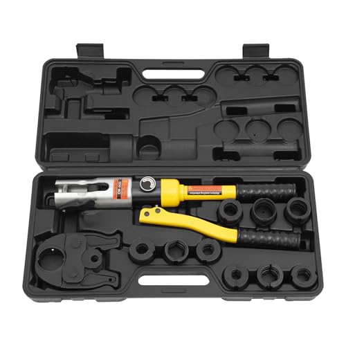 C-Juzarl Hydraulische Presszange, Rohrpresszange mit M-Kontur und TH-Kontur, Presswerkzeug TH-Kontur 16-32 und M-Kontur 12-28 Set mit 360° drehbarem Kopf, 10T (Gelb) von C-Juzarl