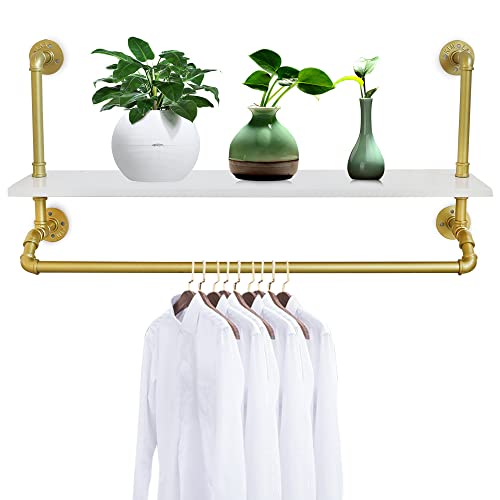 C-Juzarl Kleiderstange zur Wandmontage, Wandgarderobe mit Regal im Industrierohrstil, Wandgarderoben Kleiderstange für Schlafzimmer Wohnzimmer, Flur, Badezimmer Gold C-Juzarl Kleiderstange zur Wandmontage, Wandgarderobe mit Regal im Industrierohrstil, Wandgarderoben Kleiderstange für Schlafzimmer Wohnzimmer, Flur, Badezimmer Gold von C-Juzarl