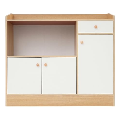 C-Juzarl Küchenschrank mit Arbeitsplatte Sideboard 90x30x80cm Buffetschrank mit 3 türen 1 Schubladen Küchenbuffet für Küche Esszimmer Wohnzimmer (Holzfarbe) von C-Juzarl