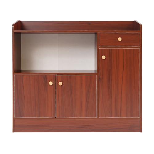 C-Juzarl Küchenschrank mit Arbeitsplatte Sideboard 90x30x80cm Buffetschrank mit 3 türen 1 Schubladen Küchenbuffet für Küche Esszimmer Wohnzimmer (Rotbraun) von C-Juzarl