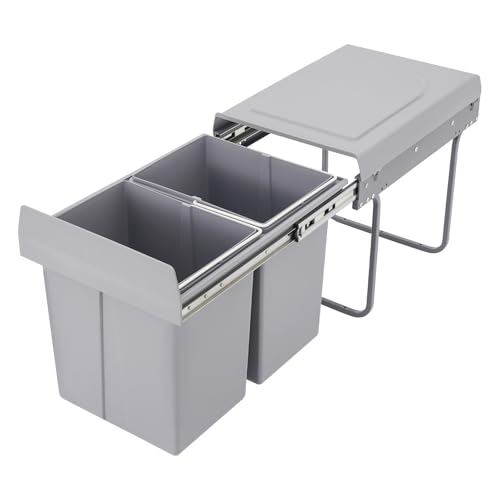 C-Juzarl Mülleimer Küche Unterschrank 2 Fächer, Mülltrennsystem 40L (2x20L) – Ausziehbarer Einbaumülleimer Abfalleimer für Küchenunterschrank (Nicht Verbindbar Türplatten) von C-Juzarl