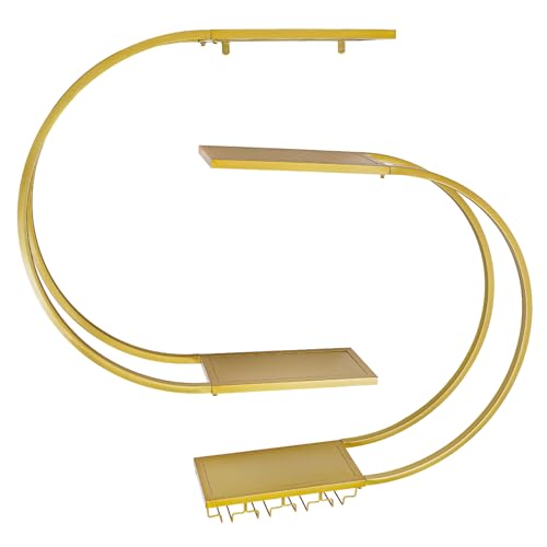 C-Juzarl Wand montiertes Weinregal, halbrundes mehrschichtiges weinglashalter mit Weinglashaken, Flaschenhalter aus Stahl, für Küche, Bar, Café (Gold) von C-Juzarl