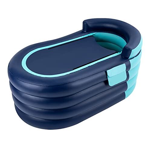 Erwachsene Faltbare Badewanne, 1.4M Aufblasbare Badewanne, PVC mit Pumpe Aufblasbarer Pool Rechteckig für Camping Reisen Spa (Blau) von C-Juzarl