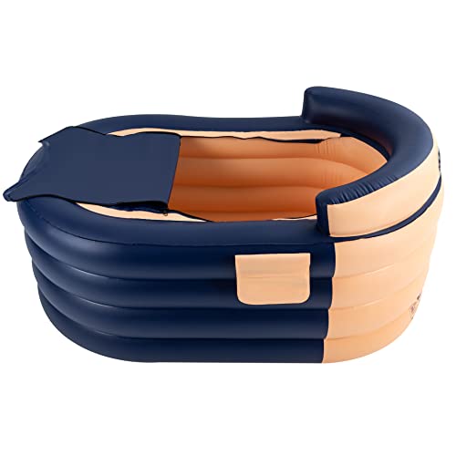 Erwachsene Faltbare Badewanne, 1.4M Aufblasbare Badewanne, PVC mit Pumpe Aufblasbarer Pool Rechteckig für Camping Reisen Spa (Orange) von C-Juzarl