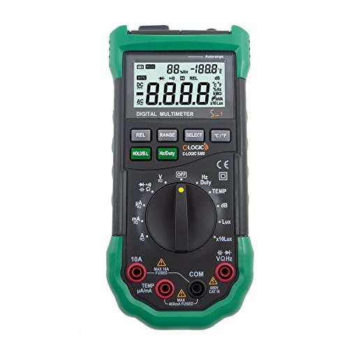 C-LOGIC 5300 Professionelles Digitalmultimeter zur Messung von Luftfeuchtigkeit, Helligkeit (Lux) und Schallpegel (Db) 4000 Zähler DC/AC Spannung 600V AC/DC Strom 10A Autorange CAT III von C-LOGIC