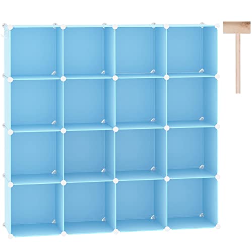 C&AHOME Cube Aufbewahrungs-Organizer, 16 Würfel-Regale, Schrankschrank, DIY Kunststoff modulares Bücherregal, ideal für Schlafzimmer, Wohnzimmer, Büro, 122.9 cm Lx31.5 cm Bx122.9 cm H Blau UPCS16 L von C&AHOME