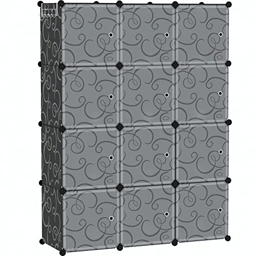 C&AHOME Würfelförmiges Aufbewahrungsregal mit Türen, 12-Würfel-Regalbretter, Schrankschrank, DIY-Modulregal aus Kunststoff, 93,5 cm L x 31,8 cm B x 122,9 cm H, Schwarz, USHS3012B-DOOR von C&AHOME