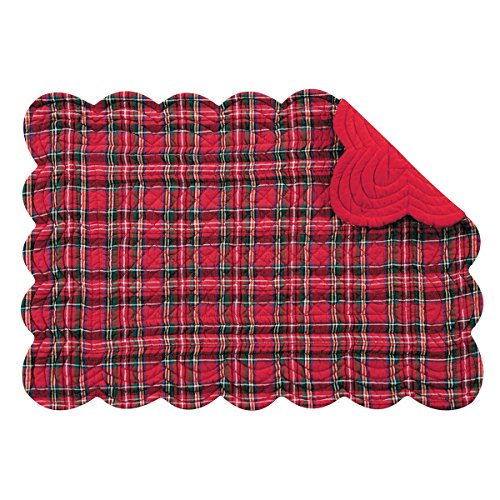 C&F HOME Set of 4 Pcs, 13x19 Inches Quilted Scallop Placemats, Red Plaid, Christmas von C&F Home
