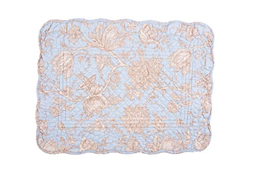 C&F Home Penelope Platzdeckchen 6er Set Blau Creme Weiß Blumen Platzsets rechteckig 13x19 gesteppt wendbar waschbar Platzset rechteckig Platzset blau von C&F Home