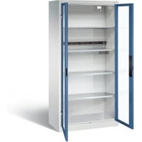 C+P Akku-Ladeschrank für 5 E-Werkzeuge, Sichtfenster, H1950xB930xT500mm, Fernblau/Lichtgrau von C + P Möbelsysteme