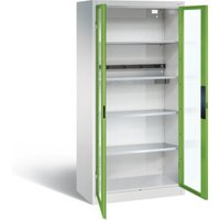 C+P Akku-Ladeschrank für 5 E-Werkzeuge, Sichtfenster, H1950xB930xT500mm, Viridingrün/Lichtgrau von C + P Möbelsysteme