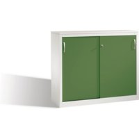 C+P Akten-Sideboard Acurado mit Schiebetüren, 2 Ordnerhöhen, H1000xB1200xT400mm Front Resedagrün Korpus Lichtgrau von C + P Möbelsysteme