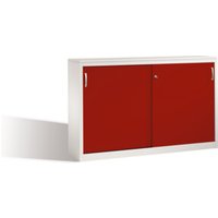 C+P Akten-Sideboard Acurado mit Schiebetüren, 2 x 2 Ordnerhöhen, H1000xB1600xT400mm Front Rubinrot Korpus Lichtgrau von C + P Möbelsysteme