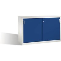 C+P Akten-Sideboard Acurado mit Schiebetüren, 2 x 2 Ordnerhöhen, H1000xB1600xT500mm Front Enzianblau Korpus Lichtgrau von C + P Möbelsysteme