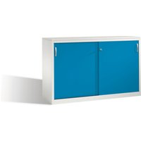 C+P Akten-Sideboard Acurado mit Schiebetüren, 2 x 2 Ordnerhöhen, H1000xB1600xT500mm Front Lichtblau Korpus Lichtgrau von C + P Möbelsysteme