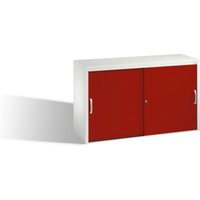 C+P Akten-Sideboard Acurado mit Schiebetüren, 2 x 2 Ordnerhöhen, H720xB1200xT400mm Front Rubinrot Korpus Lichtgrau von C + P Möbelsysteme