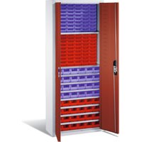 C+P Magazinschrank mit 138 Sichtlagerkästen, H1690xB700xT300mm Front Rubinrot Korpus Lichtgrau von C + P Möbelsysteme