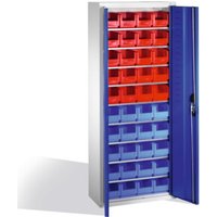 C+P Magazinschrank mit 40 Sichtlagerkästen, H1690xB700xT300mm Front Enzianblau Korpus Lichtgrau von C + P Möbelsysteme