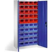 C+P Magazinschrank mit 40 Sichtlagerkästen, H1980xB1000xT420mm Front Enzianblau Korpus Lichtgrau von C + P Möbelsysteme