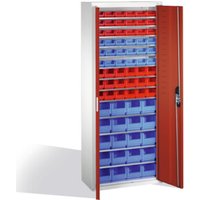 C+P Magazinschrank mit 74 Sichtlagerkästen, H1690xB700xT300mm Front Rubinrot Korpus Lichtgrau von C + P Möbelsysteme