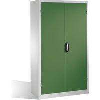 C+P Magazinschrank mit 83 Sichtlagerkästen und 3 Schubladen, H1950xB1100xT535mm Front Resedagrün Korpus Lichtgrau von C + P Möbelsysteme