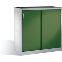 C+P Schwerlast-Beistellschrank mit Schiebetüren, 2 Böden, H1200xB1200xT500mm Front Resedagrün Korpus Lichtgrau von C + P Möbelsysteme