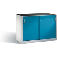 C+P Schwerlast-Beistellschrank mit Schiebetüren, 2 x 1 Boden, H1000xB1600xT500mm Front Lichtblau Korpus Lichtgrau von C + P Möbelsysteme