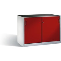 C+P Schwerlast-Beistellschrank mit Schiebetüren, 2 x 1 Boden, H1000xB1600xT500mm Front Rubinrot Korpus Lichtgrau von C + P Möbelsysteme