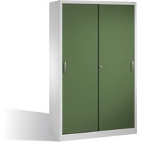 C+P Schwerlast-Werkzeugschrank mit Schiebetüren, 4 Böden, H1950xB1200xT500mm Front Resedagrün Korpus Lichtgrau von C + P Möbelsysteme