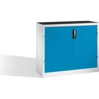 C+P Werkzeug-Beistellschrank mit Drehtüren, 2 Böden und 3 Schübe, H1000xB1200xT400mm Front Lichtblau Korpus Lichtgrau von C + P Möbelsysteme