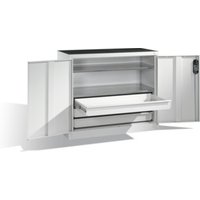 C+P Werkzeug-Beistellschrank mit Drehtüren, 2 Böden und 3 Schübe, H1000xB1200xT500mm Front Lichtgrau Korpus Lichtgrau von C + P Möbelsysteme