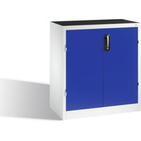 C+P Werkzeug-Beistellschrank mit Drehtüren, 2 Böden und 3 Schübe, H1000xB930xT500mm Front Enzianblau Korpus Lichtgrau von C + P Möbelsysteme