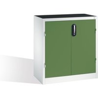 C+P Werkzeug-Beistellschrank mit Drehtüren, 2 Böden und 3 Schübe, H1000xB930xT500mm Front Resedagrün Korpus Lichtgrau von C + P Möbelsysteme