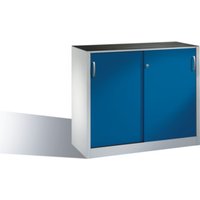 C+P Werkzeug-Beistellschrank mit Schiebetüren, innen 1 Boden, H1000xB1200xT400mm Front Enzianblau Korpus Lichtgrau von C + P Möbelsysteme