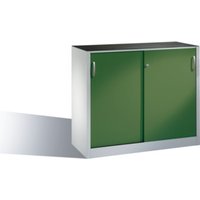 C+P Werkzeug-Beistellschrank mit Schiebetüren, innen 1 Boden, H1000xB1200xT400mm Front Resedagrün Korpus Lichtgrau von C + P Möbelsysteme