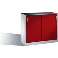 C+P Werkzeug-Beistellschrank mit Schiebetüren, innen 1 Boden, H1000xB1200xT400mm Front Rubinrot Korpus Lichtgrau von C + P Möbelsysteme