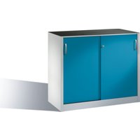 C+P Werkzeug-Beistellschrank mit Schiebetüren, innen 1 Boden, H1000xB1200xT500mm Front Lichtblau Korpus Lichtgrau von C + P Möbelsysteme