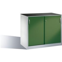 C+P Werkzeug-Beistellschrank mit Schiebetüren, innen 1 Boden, H1000xB1200xT600mm Front Resedagrün Korpus Lichtgrau von C + P Möbelsysteme