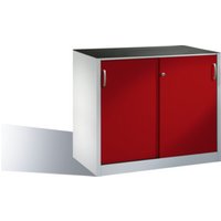 C+P Werkzeug-Beistellschrank mit Schiebetüren, innen 1 Boden, H1000xB1200xT600mm Front Rubinrot Korpus Lichtgrau von C + P Möbelsysteme