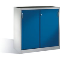 C+P Werkzeug-Beistellschrank mit Schiebetüren, innen 2 Böden, H1200xB1200xT500mm Front Enzianblau Korpus Lichtgrau von C + P Möbelsysteme