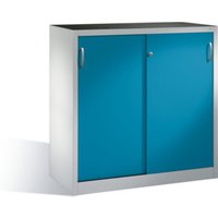 C+P Werkzeug-Beistellschrank mit Schiebetüren, innen 2 Böden, H1200xB1200xT500mm Front Lichtblau Korpus Lichtgrau von C + P Möbelsysteme