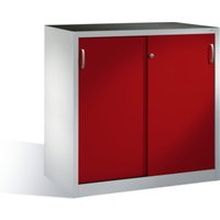 C+P Werkzeug-Beistellschrank mit Schiebetüren, innen 2 Böden, H1200xB1200xT600mm Front Rubinrot Korpus Lichtgrau von C + P Möbelsysteme