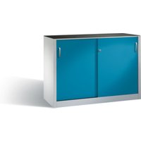 C+P Werkzeug-Beistellschrank mit Schiebetüren, innen 2 x 1 Boden, H1000xB1600xT400mm Front Lichtblau Korpus Lichtgrau von C + P Möbelsysteme