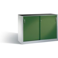 C+P Werkzeug-Beistellschrank mit Schiebetüren, innen 2 x 1 Boden, H1000xB1600xT400mm Front Resedagrün Korpus Lichtgrau von C + P Möbelsysteme