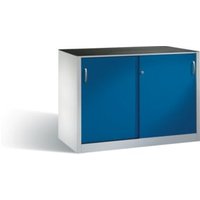 C+P Werkzeug-Beistellschrank mit Schiebetüren, innen 2 x 1 Boden, H1000xB1600xT500mm Front Enzianblau Korpus Lichtgrau von C + P Möbelsysteme