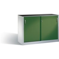 C+P Werkzeug-Beistellschrank mit Schiebetüren, innen 2 x 1 Boden, H1000xB1600xT500mm Front Resedagrün Korpus Lichtgrau von C + P Möbelsysteme