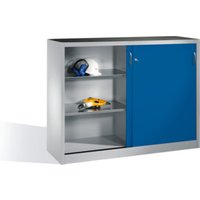 C+P Werkzeug-Beistellschrank mit Schiebetüren, innen 2 x 2 Böden, H1200xB1600xT400mm Front Enzianblau Korpus Lichtgrau von C + P Möbelsysteme