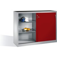 C+P Werkzeug-Beistellschrank mit Schiebetüren, innen 2 x 2 Böden, H1200xB1600xT400mm Front Rubinrot Korpus Lichtgrau von C + P Möbelsysteme