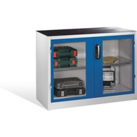 C+P Werkzeug-Beistellschrank mit Sichtfenster-Drehtüren, 1 Boden, H1000xB1200xT500mm Front Enzianblau Korpus Lichtgrau von C + P Möbelsysteme